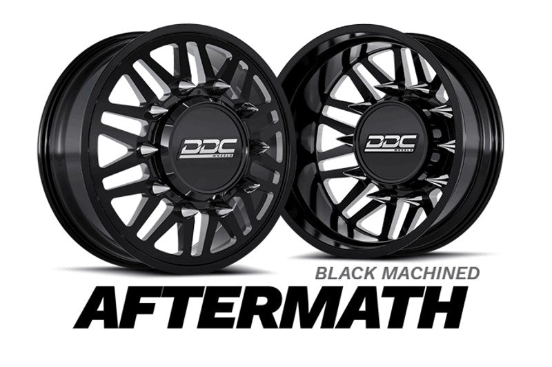 DDC Wheels 200-22-01BM-A Aftermath Black/Milled 22X8.25 8X200 Dually Wheel Set | 2005-2025 F350 / 11-14 F450 & 19-25 Dodge RAM 3500