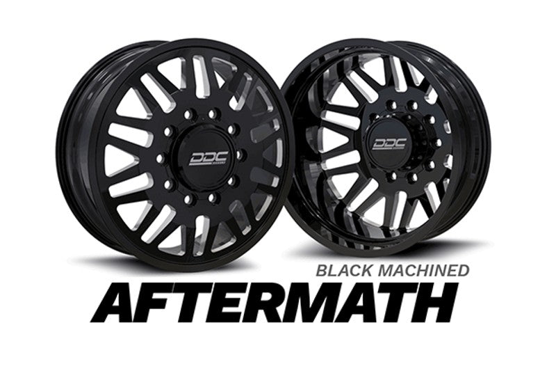 DDC Wheels 225-20-01BM-AAftermath Black/Milled 22X8.25 10X225 Dually Wheel Set | 2005-2010/15-25 Ford F450/F550 & 2008-2025 Dodge RAM 4500/5500