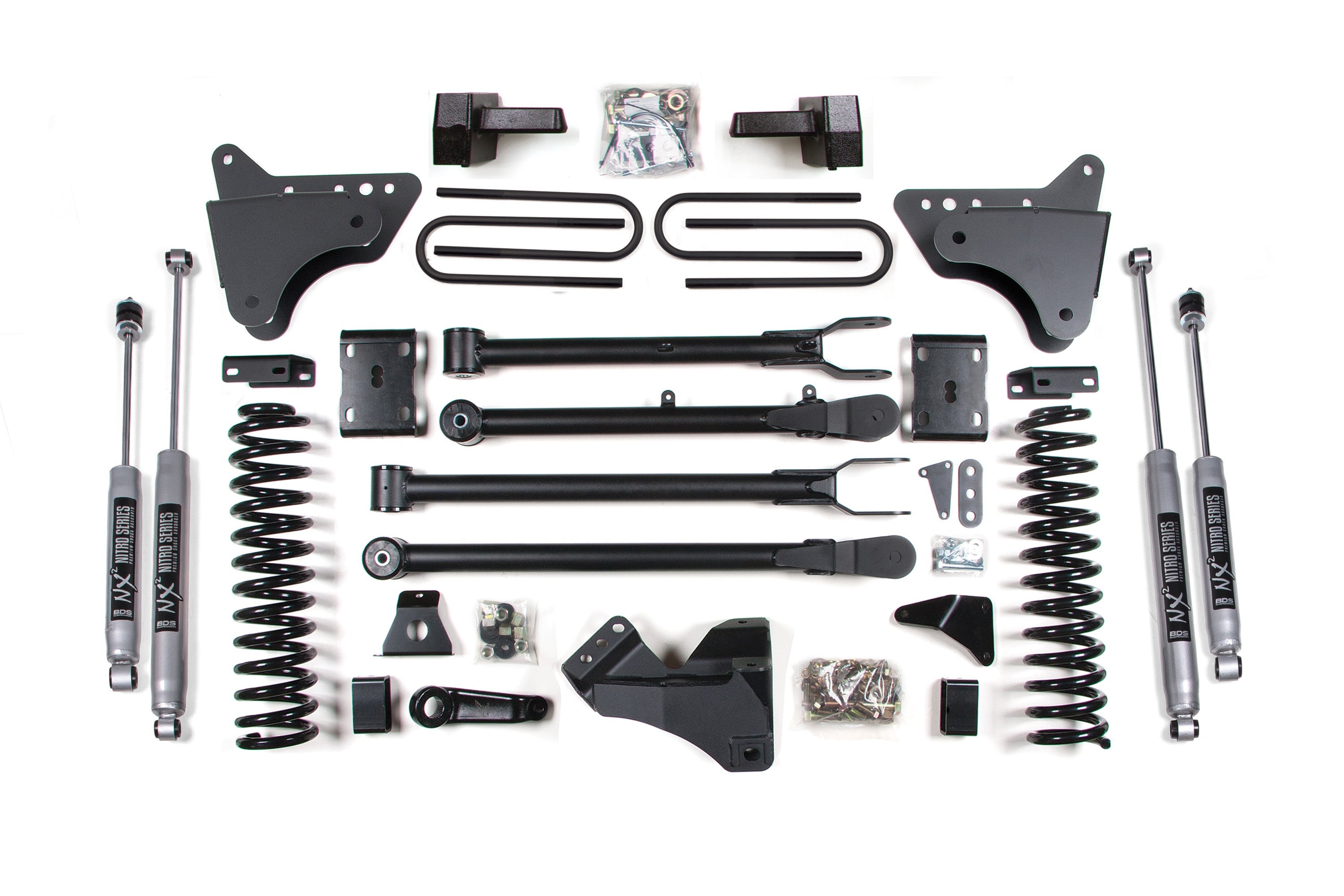BDS 580H 4 inch 4-Link Lift Kit with Nitro Shocks & Block Kit | 2011-2016 Ford F250/F350 Powerstroke 4WD