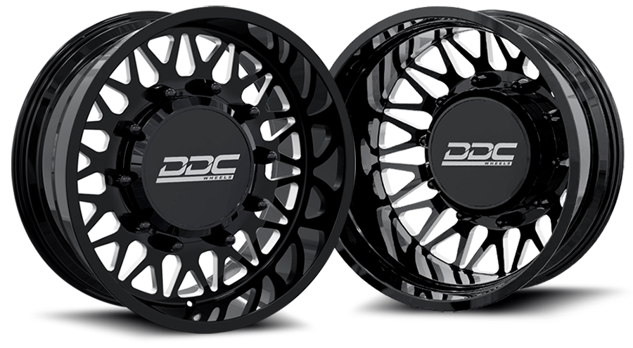 DDC Wheels 24BM-22-165SS The Mesh Forged Dually 22x8.25 8x165 Black & Milled Wheel Package with Super Single Fronts | 1994-2018 Ram 3500 & 92-10 GM 3500