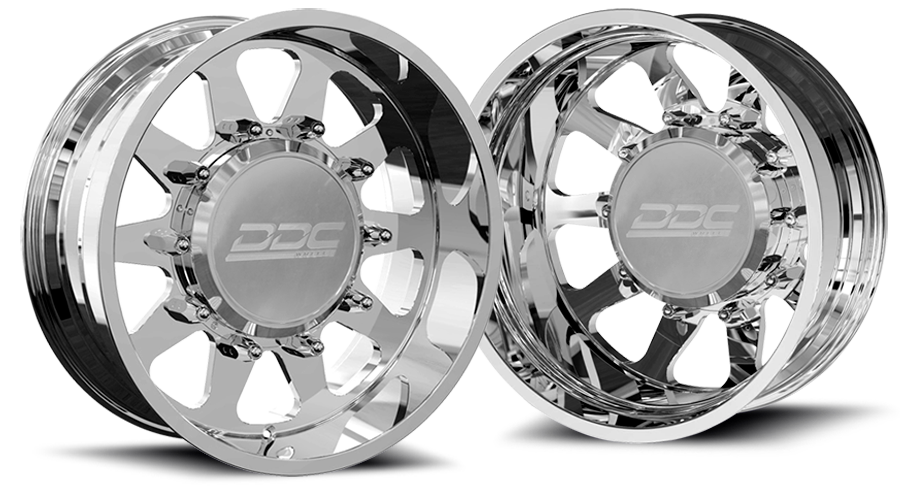 DDC Wheels 22PL-22-165SS The Ten Forged Dually 22x8.25 8x165 Polished Wheel Package with Super Single Fronts | 1994-2018 Ram 3500 & 92-10 GM 3500HD