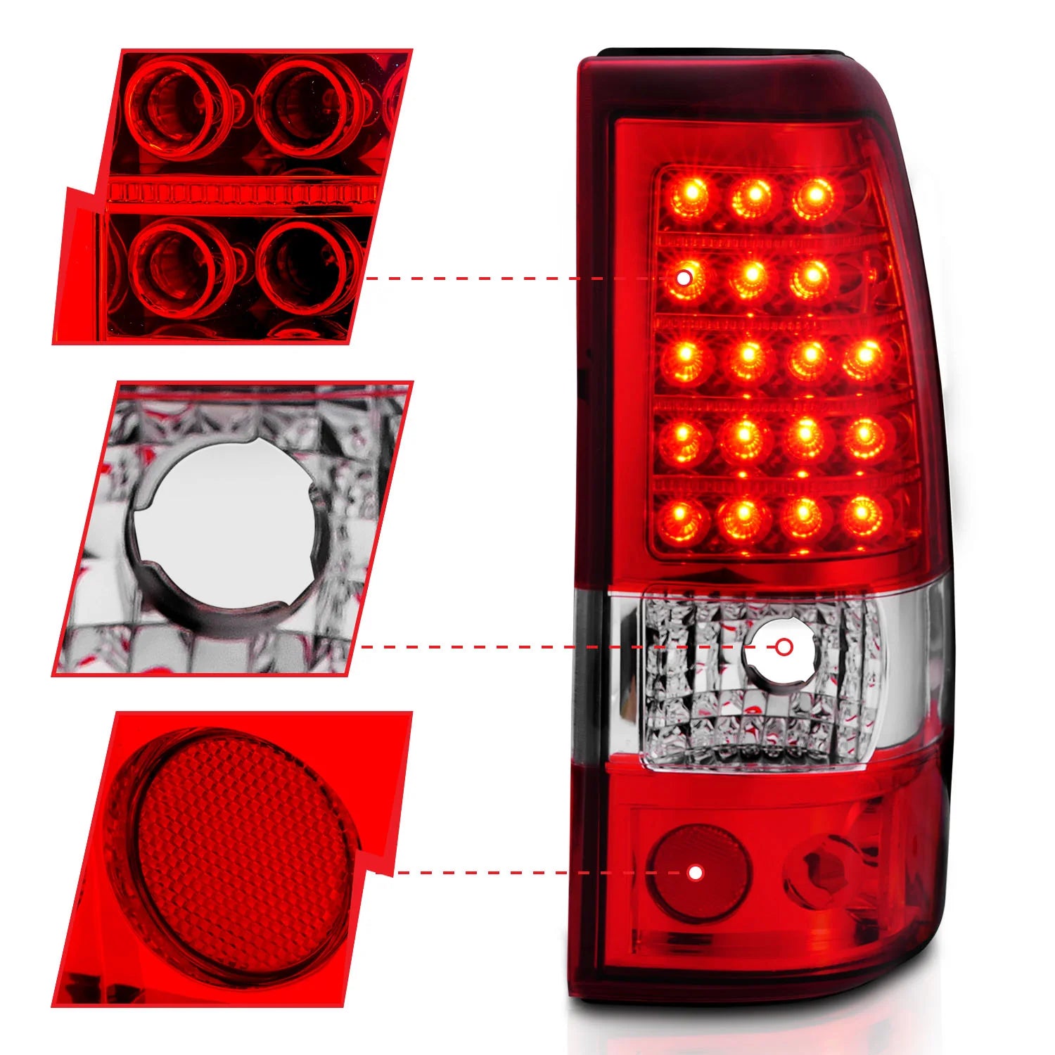 ANZO 311007 Chrome Red Classic LED Tail Lights | 2003-2007 GM Chevrolet Silverado 2500HD/3500HD