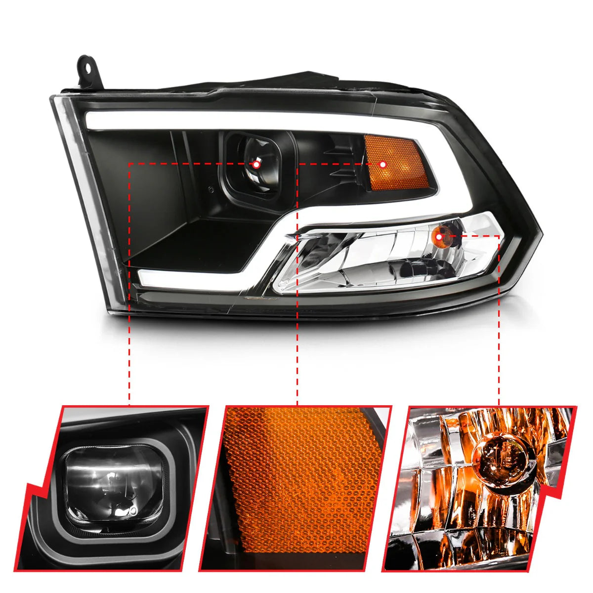 ANZO 111404 Black Projector Plank-Style Headlights | 2010-2018 Dodge RAM 2500/3500 6.7L Cummins