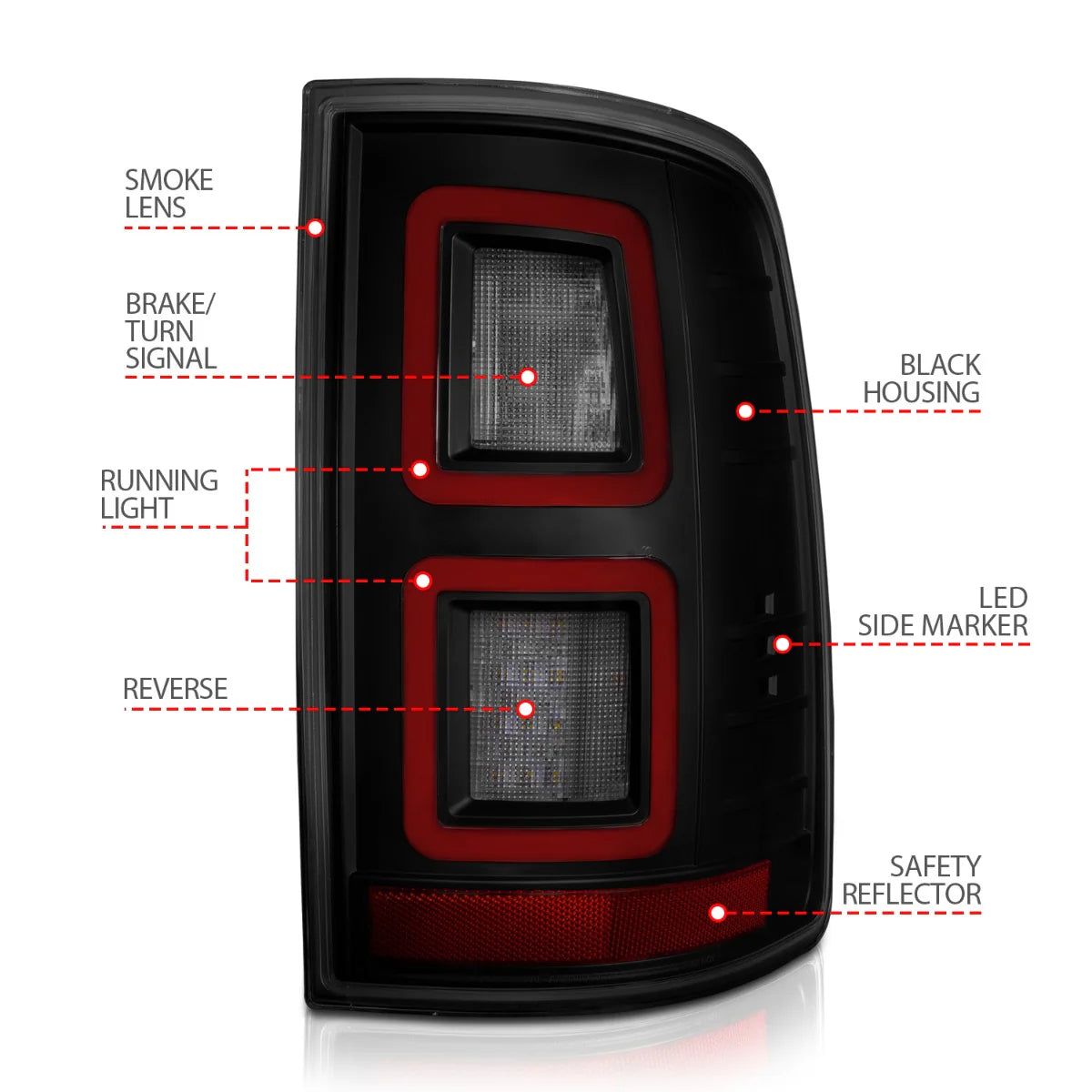 ANZO 311274 Black Smoke Lens Full LED Tail Lights | 2010-2018 Dodge RAM 2500/3500 6.7L Cummins