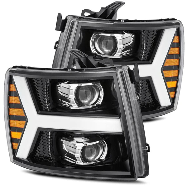 AlphaRex 880223 LUXX Series LED Jet Black Projector Headlights | 2007-2014 GM Chevrolet Silverado 2500HD/3500HD