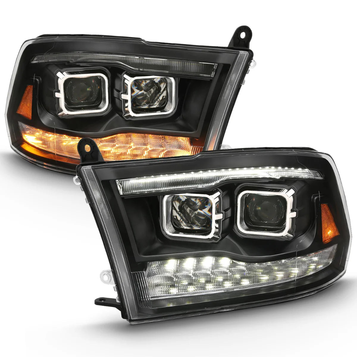 ANZO 111441 Black Dual Projector Switchback Headlights | 2010-2018 Dodge RAM 2500/3500 6.7L Cummins