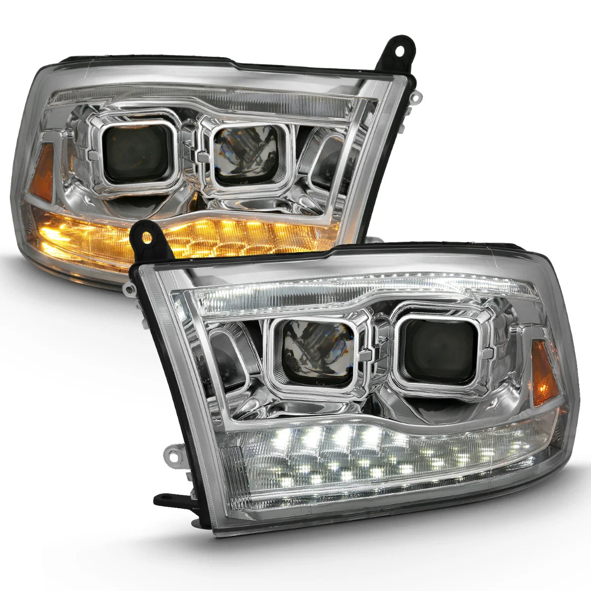 ANZO 111442 Chrome Dual Projector Switchback Headlights | 2010-2018 Dodge RAM 2500/3500