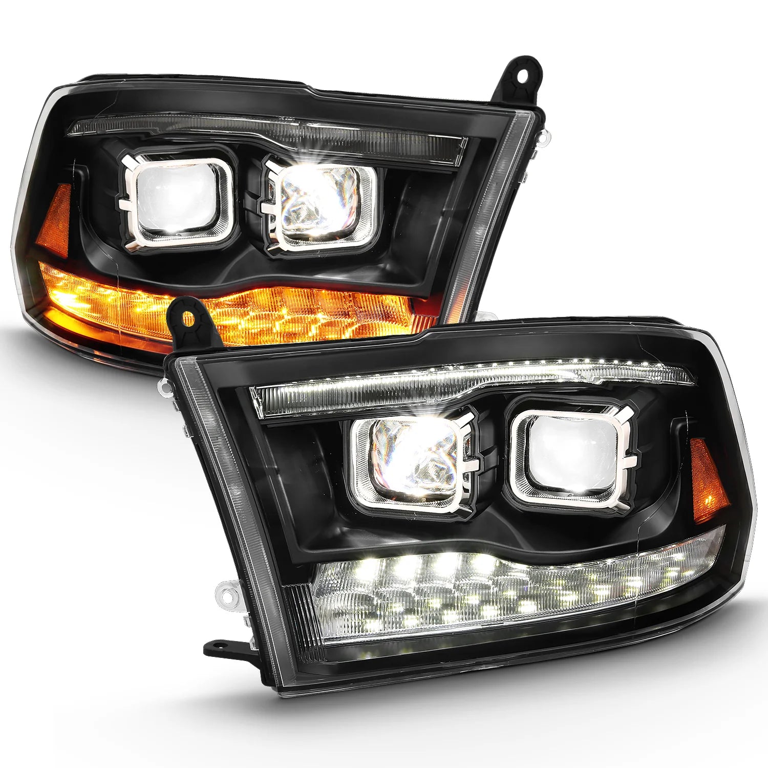 ANZO 111464 Black Dual LED Projector Switchback Headlights | 2010-2018 Dodge RAM 2500/3500 6.7L Cummins
