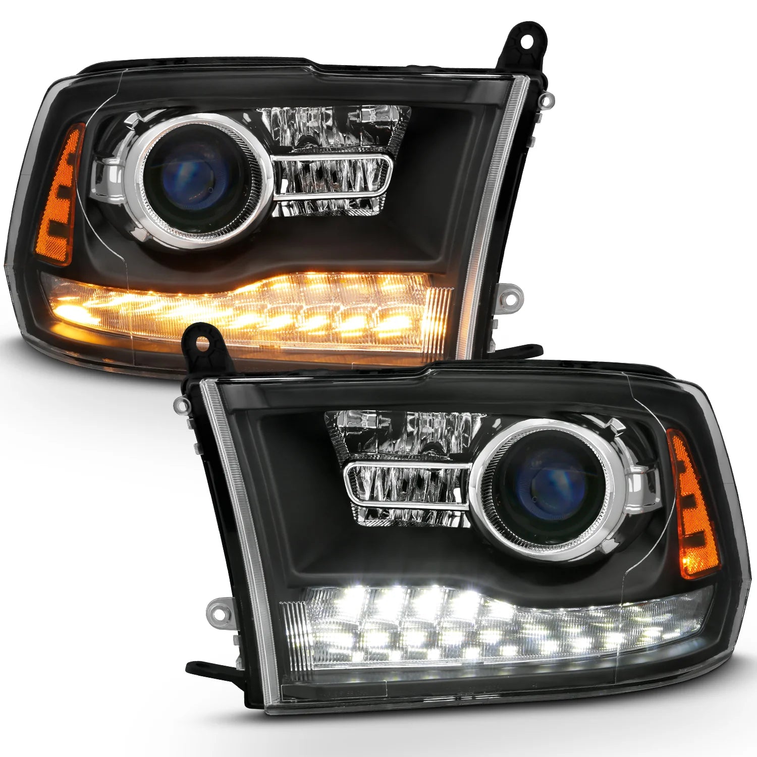 ANZO 111489 Matte Black Projector Plank-Style Switchback Headlights | 2010-2018 Dodge RAM 2500/3500