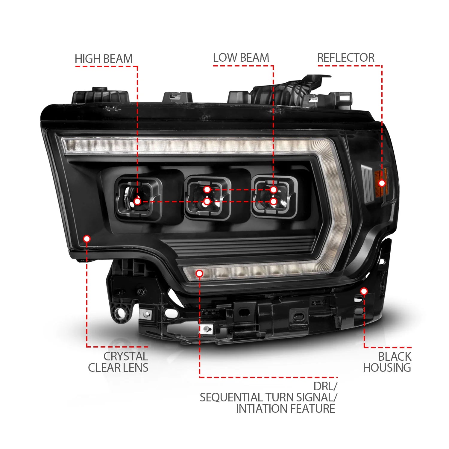 ANZO 111601X Z-Series Full LED Projector Headlights with DRL Switch (Black Housing) | 2019-2024 RAM 2500/3500