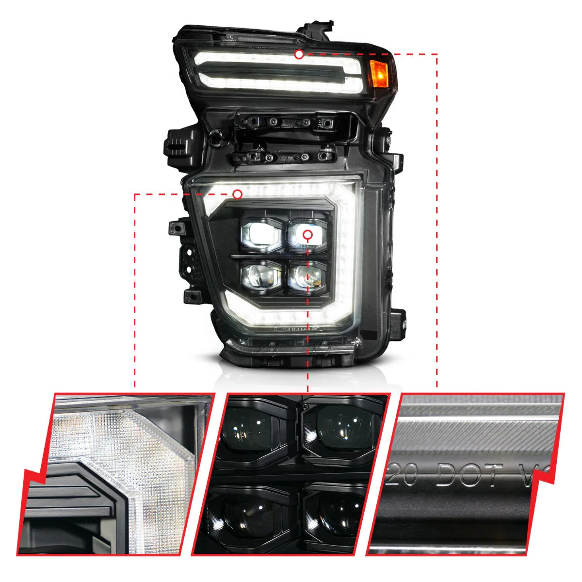 ANZO 111619X Z-Series Full LED Projector Headlights Black W/ DRL Switch Initiation & Sequential | 2020-2024 GM Chevrolet Silverado 2500HD/3500HD