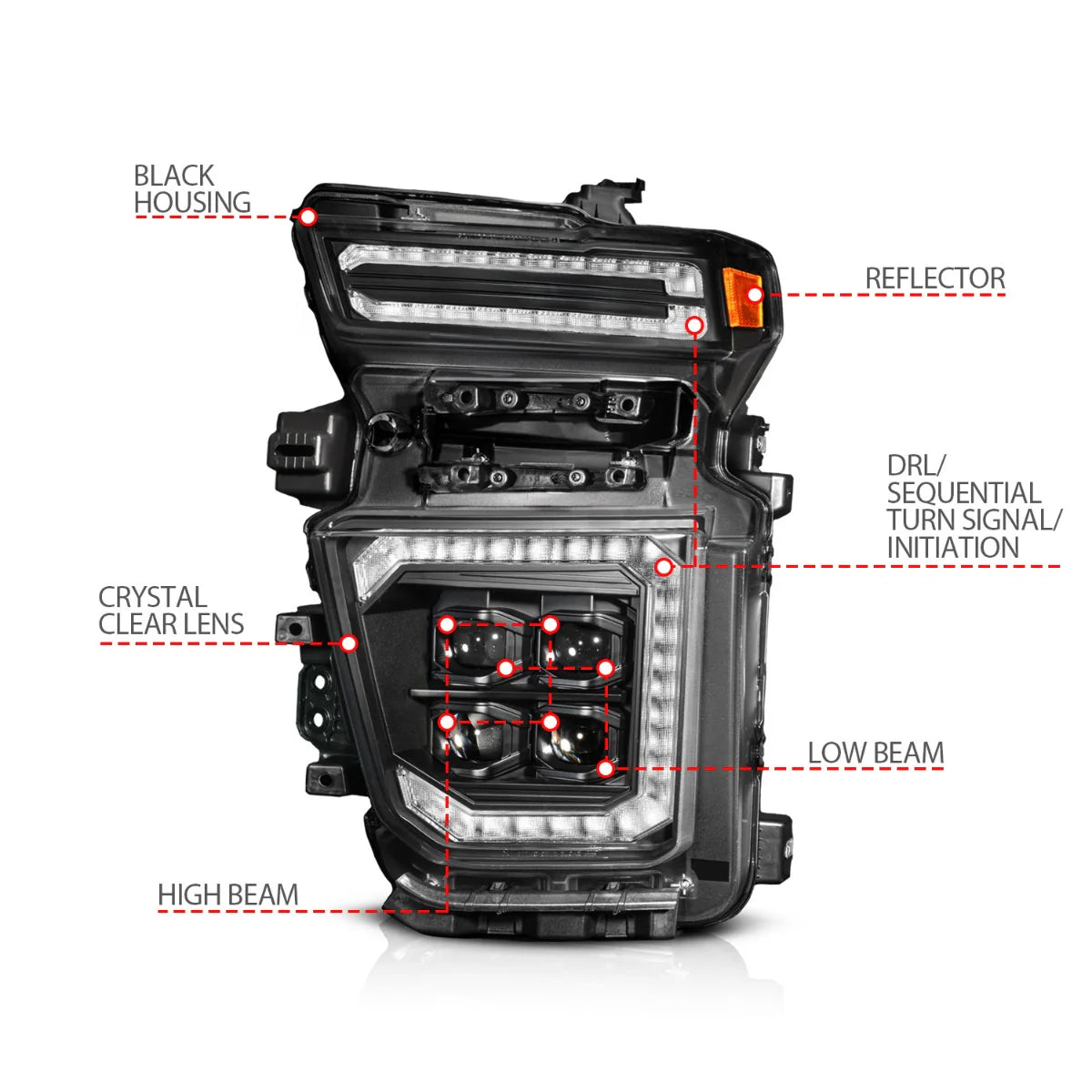 ANZO 111619X Z-Series Full LED Projector Headlights Black W/ DRL Switch Initiation & Sequential | 2020-2024 GM Chevrolet Silverado 2500HD/3500HD