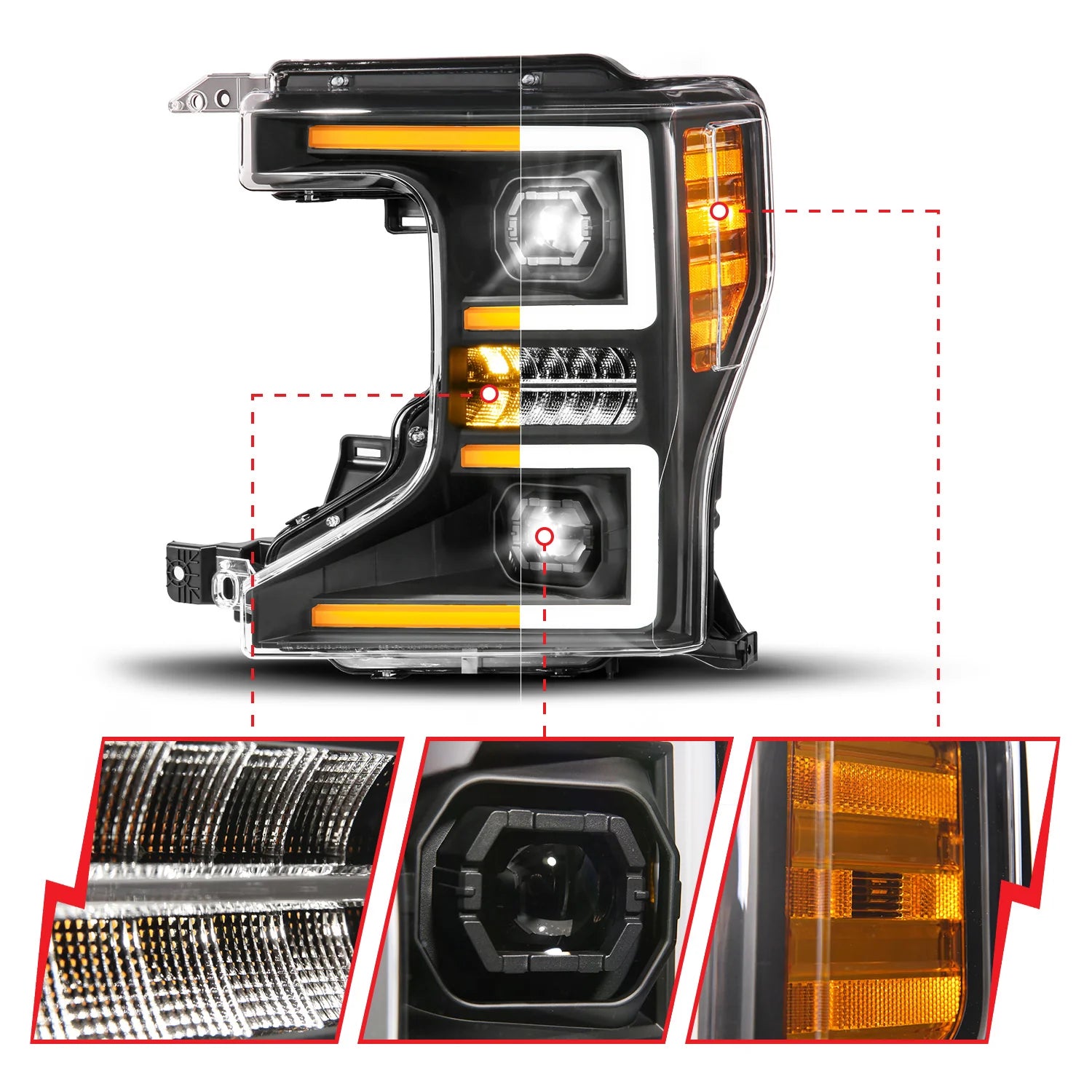 ANZO 111620X Z-Series Full LED Projector Headlights w/ Initiation & Sequential (Black Housing) | 2020-2022 Ford F250/F350 Super Duty w/ Factory Halogen Headlights