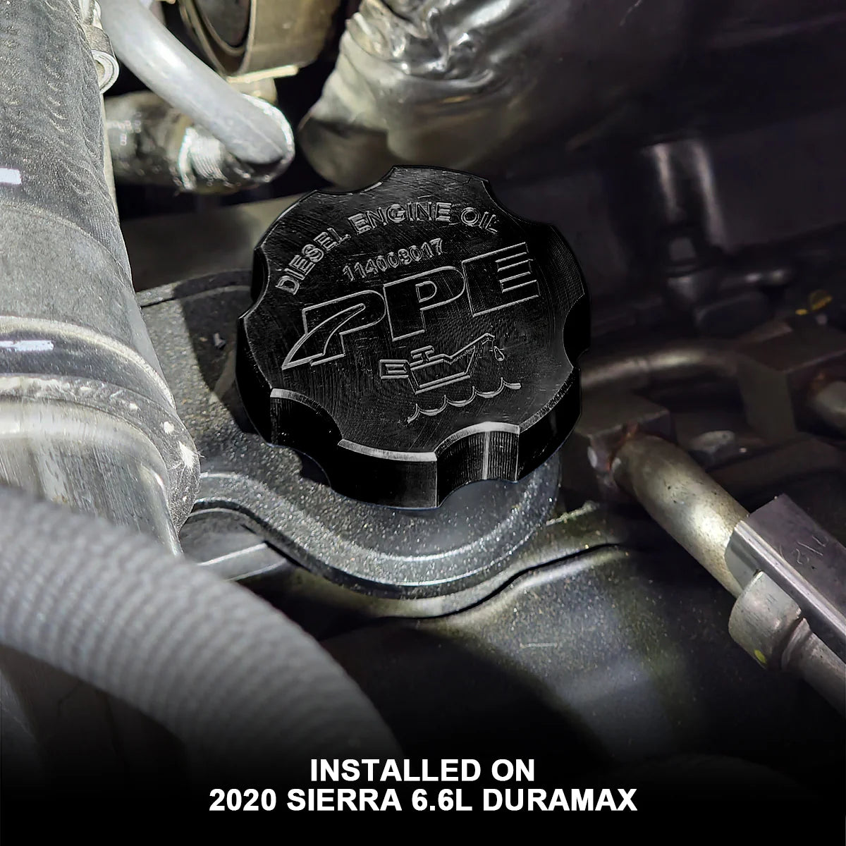PPE 114003017 Billet Aluminum Engine Oil Filler Cap | 2017-2025 GM Silverado/Sierra 2500HD/3500HD 6.6L/3.0L Duramax