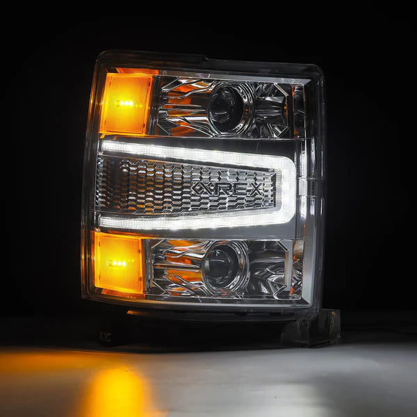 AlphaRex 880243 LUXX Series Chrome LED Projector Headlights | 2014-2015 GM Chevrolet Silverado 1500