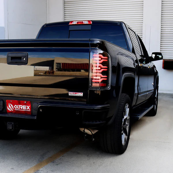 AlphaRex 630040 LUXX Series Black LED Tail Lights | 2014-2018 GM/GMC Sierra 2500HD/3500HD