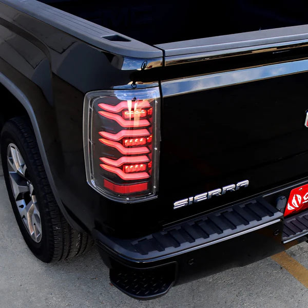 AlphaRex 630050 LUXX Series Black/Red LED Tail Lights | 2014-2018 GM Chevrolet Sierra 2500HD/3500HD