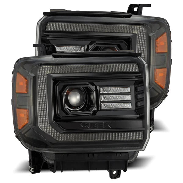 AlphaRex 880614 LUXX Series AlphaBlack LED Projector Headlights | 2015-2018 GM/GMC Sierra 2500HD/3500HD