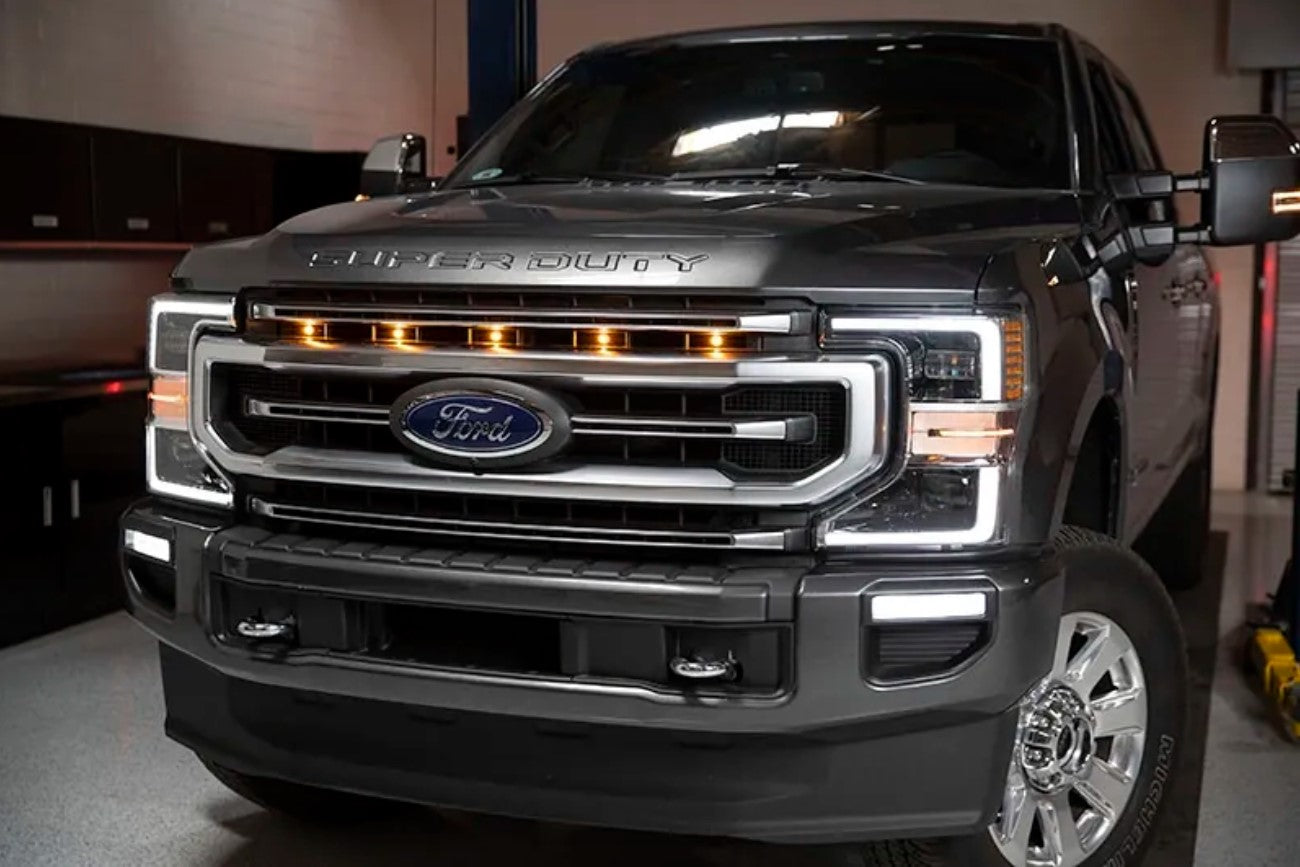 Custom Auto Works 2020SD-PL Raptor-Style Amber LED Grille Light | 2020-2022 Ford F250/F350 Platinum & King Ranch