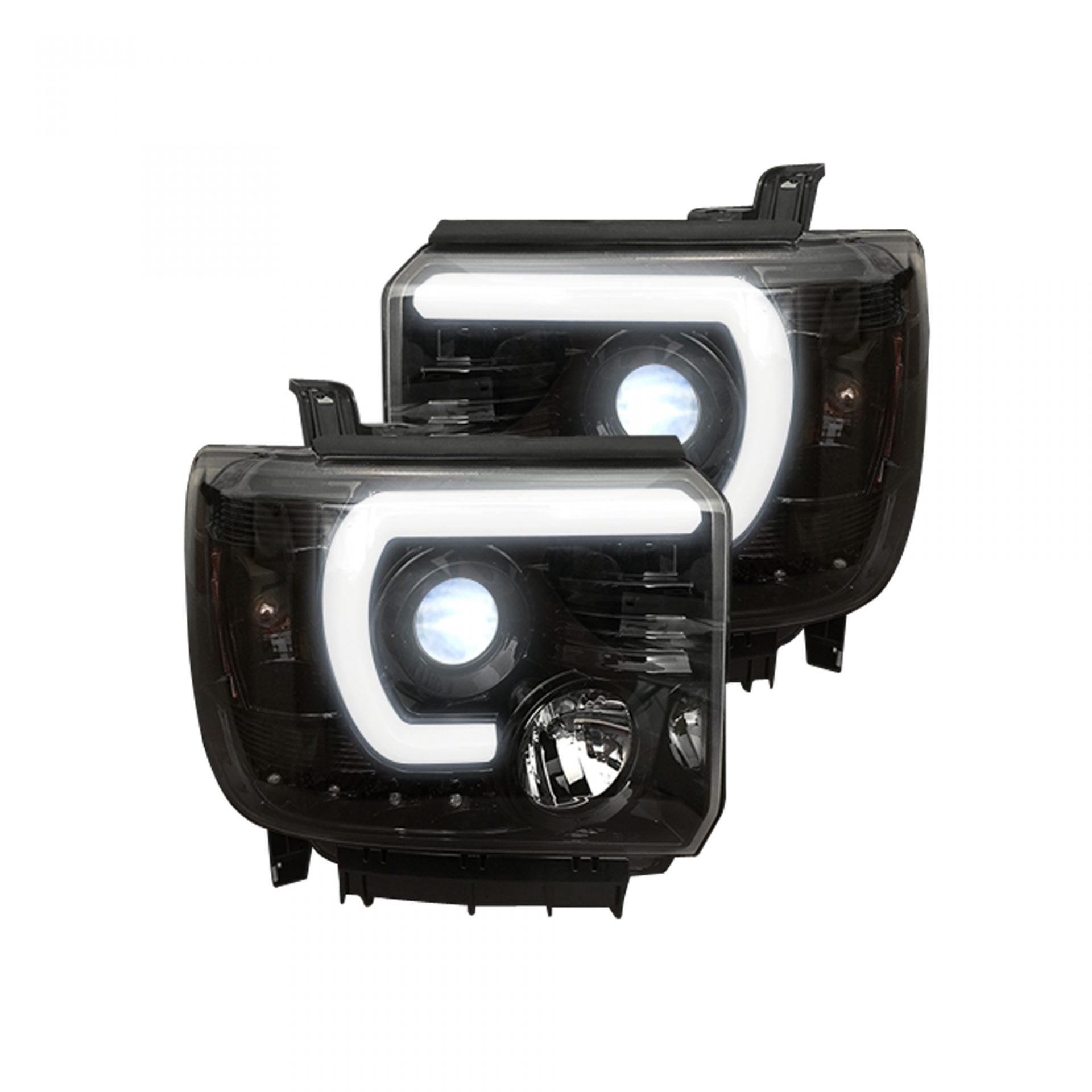 Recon 264295BKC Smoked Projector Headlights with OLED U-Bar | 2014-2018 GM Silverado/Sierra 1500/2500HD/3500HD