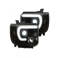 Recon 264295BKC Smoked Projector Headlights with OLED U-Bar | 2014-2018 GM Silverado/Sierra 1500/2500HD/3500HD