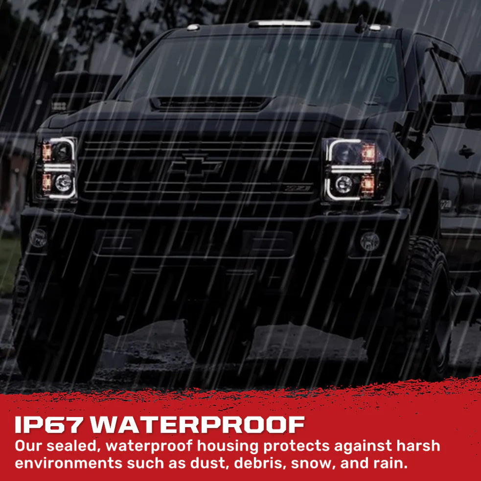 Recon 264296BKC Smoked Projector Headlights with OLED U-Bar | 2015-2019 GM Silverado/Sierra 2500HD/3500HD