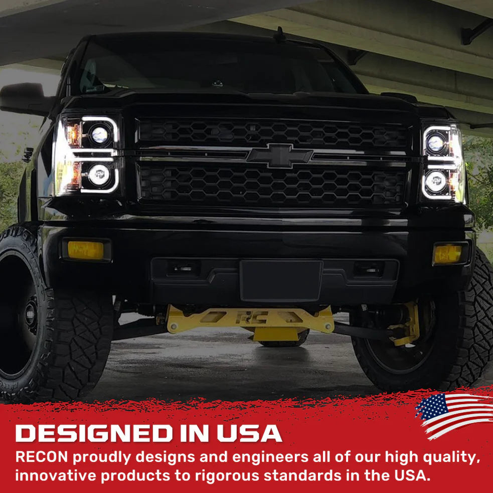 Recon 264296BKC Smoked Projector Headlights with OLED U-Bar | 2015-2019 GM Silverado/Sierra 2500HD/3500HD