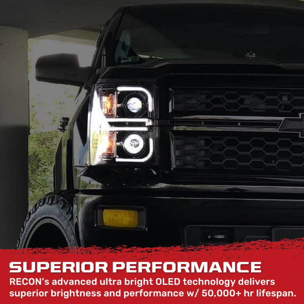 Recon 264296BKC Smoked Projector Headlights with OLED U-Bar | 2015-2019 GM Silverado/Sierra 2500HD/3500HD