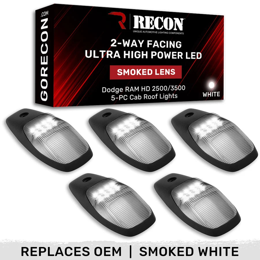 Recon 264346BKHPWH Smoked 5 Piece Cab Roof Light Set 2-Way Front & Rear Ultra High-Power LEDs | 2019-2026 Dodge RAM 2500/3500