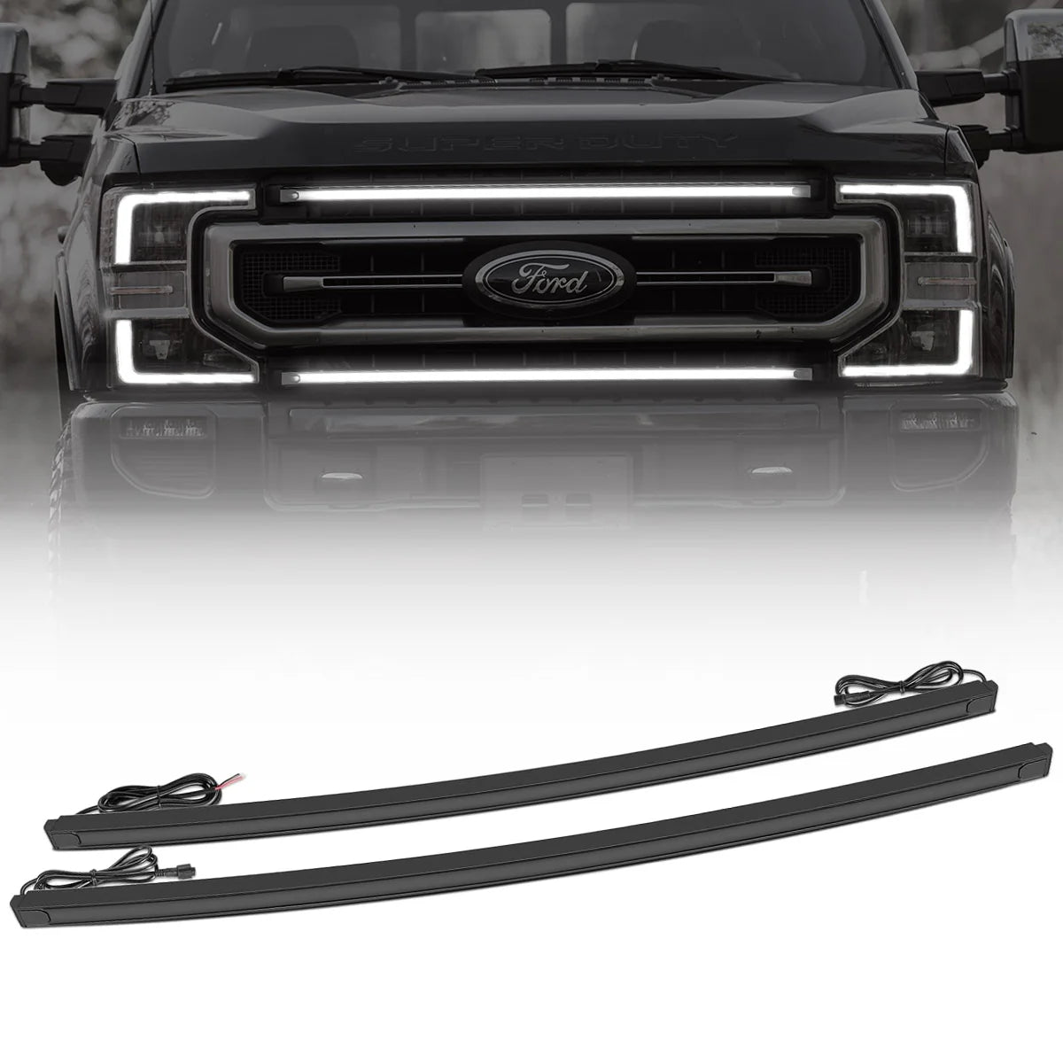 Recon 264438WHBK 37" Aluminum Grille Mount 2-Piece Kit White LED DRL Lights (Smoked) | 2017-2022 Ford F250/F350 Super Duty