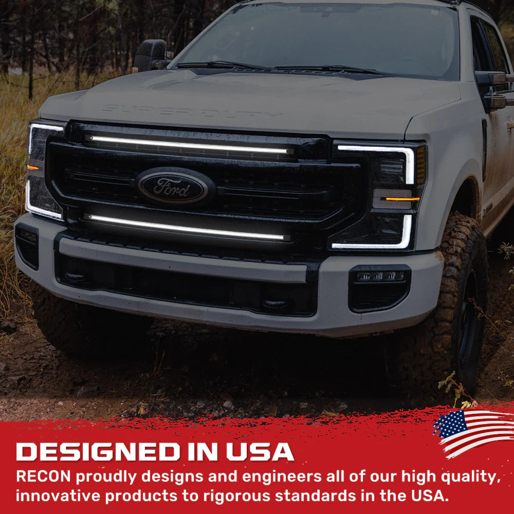Recon 264438WHBK 37" Aluminum Grille Mount 2-Piece Kit White LED DRL Lights (Smoked) | 2017-2022 Ford F250/F350 Super Duty
