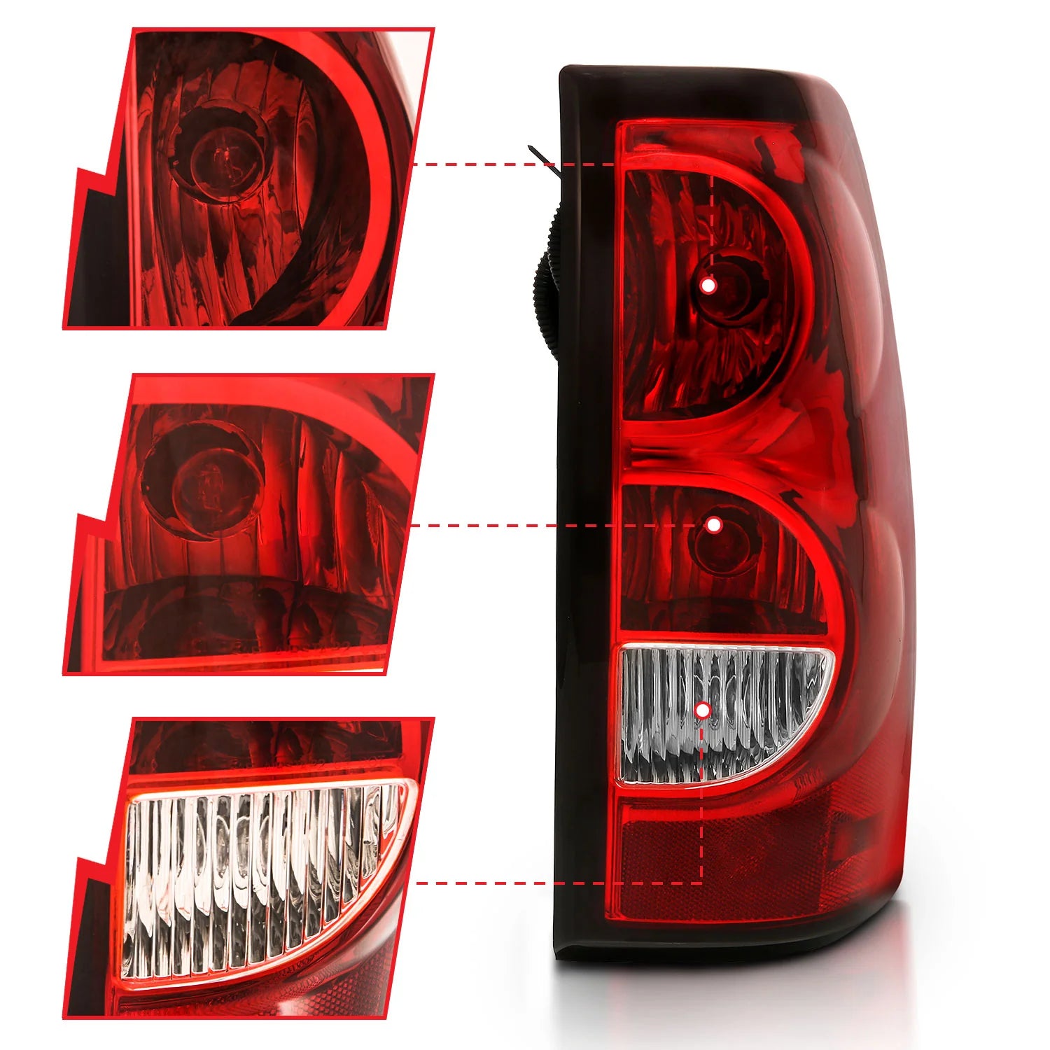 ANZO 311302 Red OE Style Tail Lights with Black Trim | 2003-2006 GM Chevrolet Silverado 2500HD/3500HD