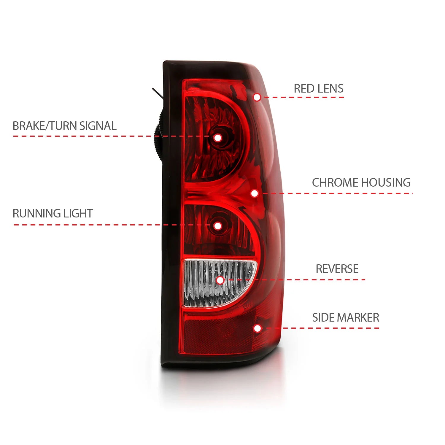 ANZO 311302 Red OE Style Tail Lights with Black Trim | 2003-2006 GM Chevrolet Silverado 2500HD/3500HD