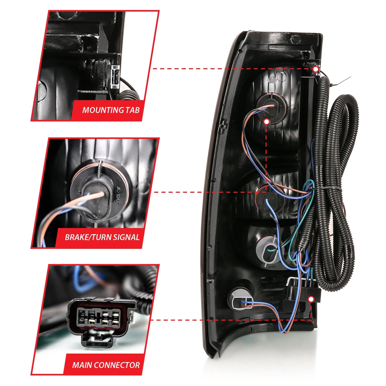 ANZO 311302 Red OE Style Tail Lights with Black Trim | 2003-2006 GM Chevrolet Silverado 2500HD/3500HD
