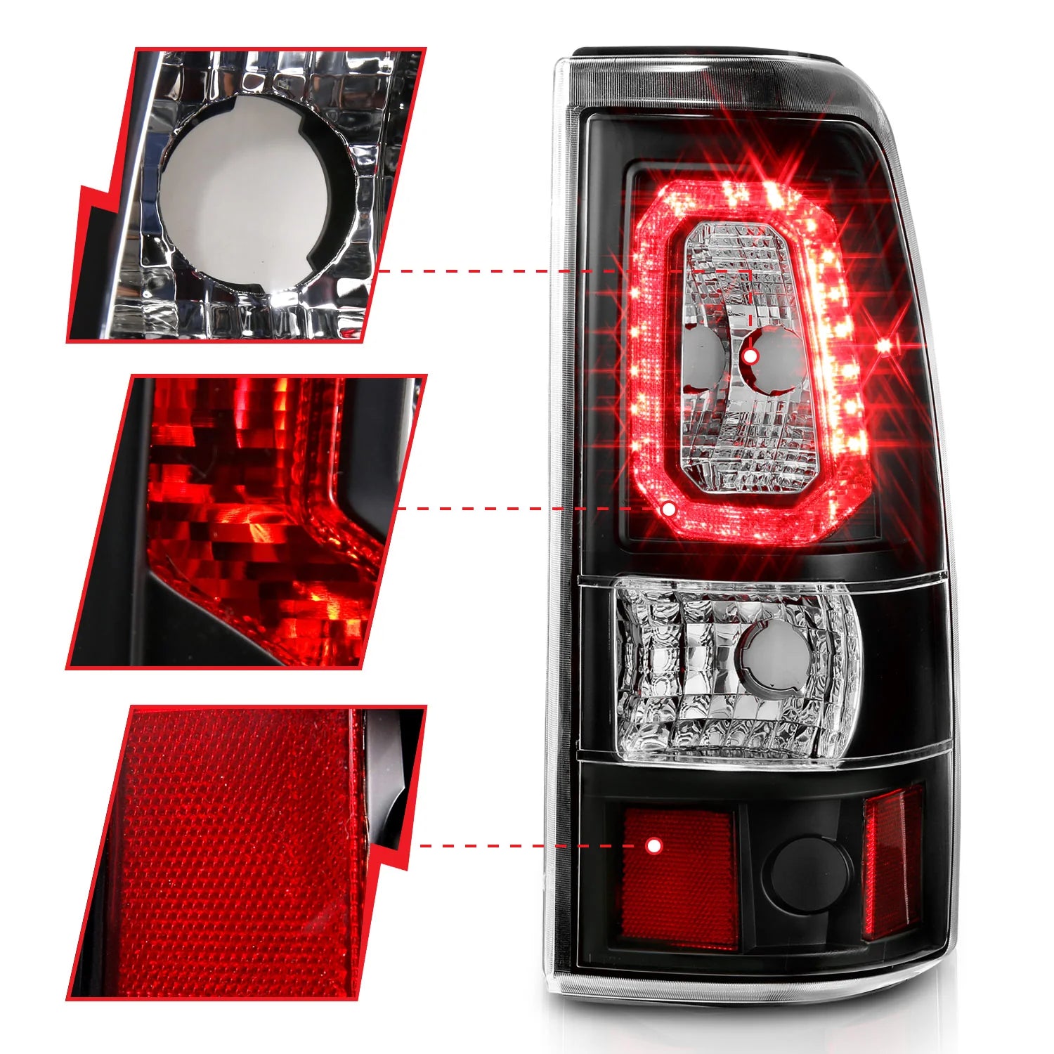 ANZO 311327 Black Clear Bar Style LED Tail Lights | 2003-2007 GM Chevrolet Silverado 2500HD/3500HD