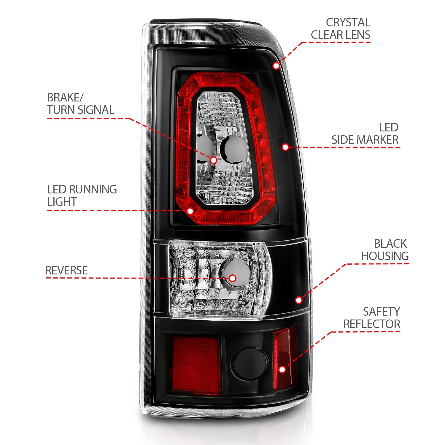 ANZO 311327 Black Clear Bar Style LED Tail Lights | 2003-2007 GM Chevrolet Silverado 2500HD/3500HD