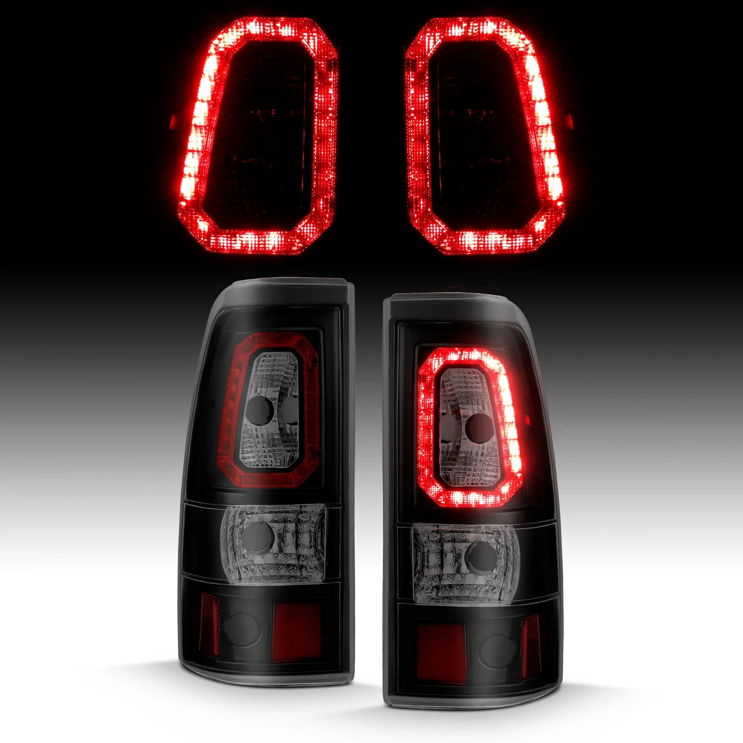 ANZO 311328 Black Smoke Bar Style LED Tail Lights | 2003-2007 GM Chevrolet Silverado 2500HD/3500HD