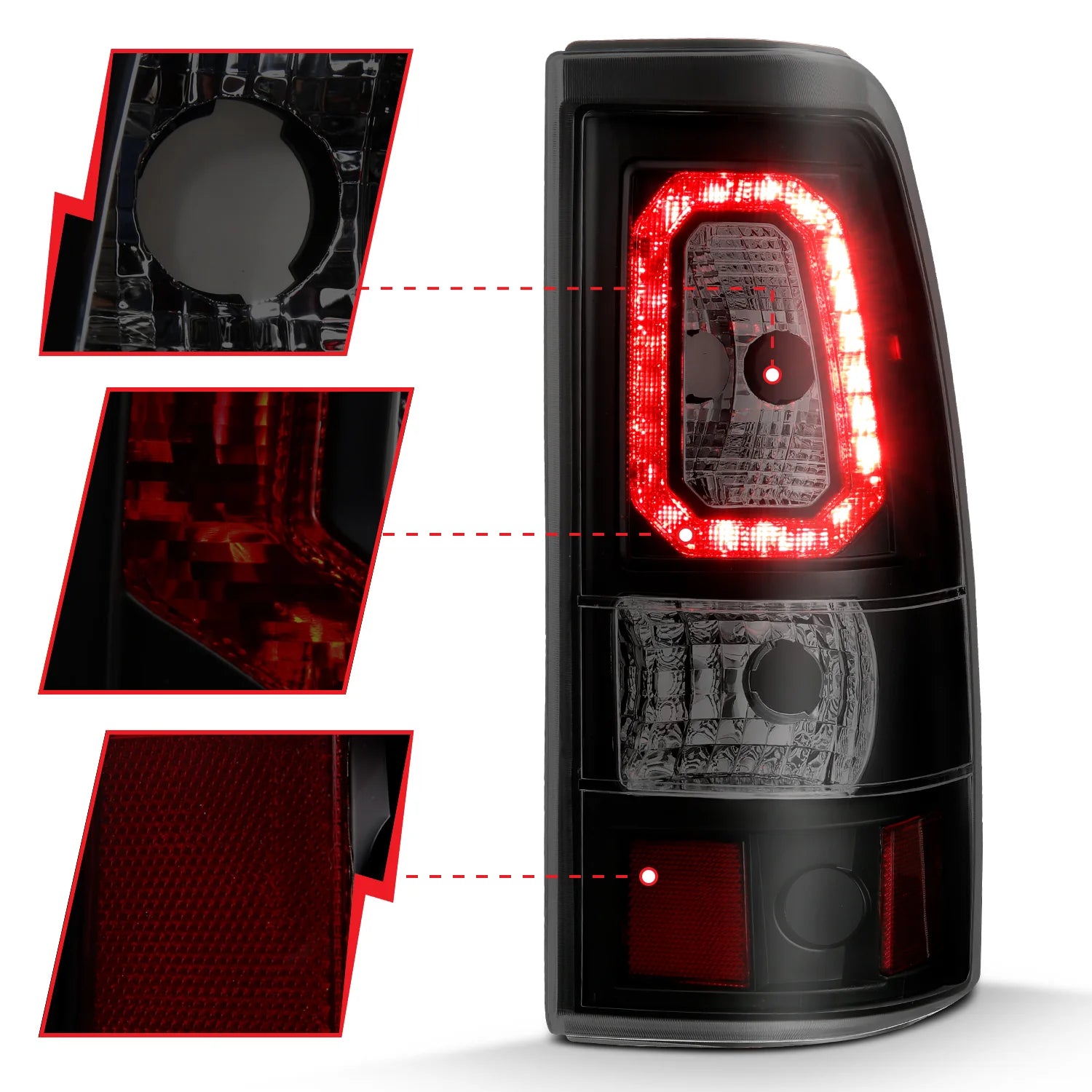 ANZO 311328 Black Smoke Bar Style LED Tail Lights | 2003-2007 GM Chevrolet Silverado 2500HD/3500HD