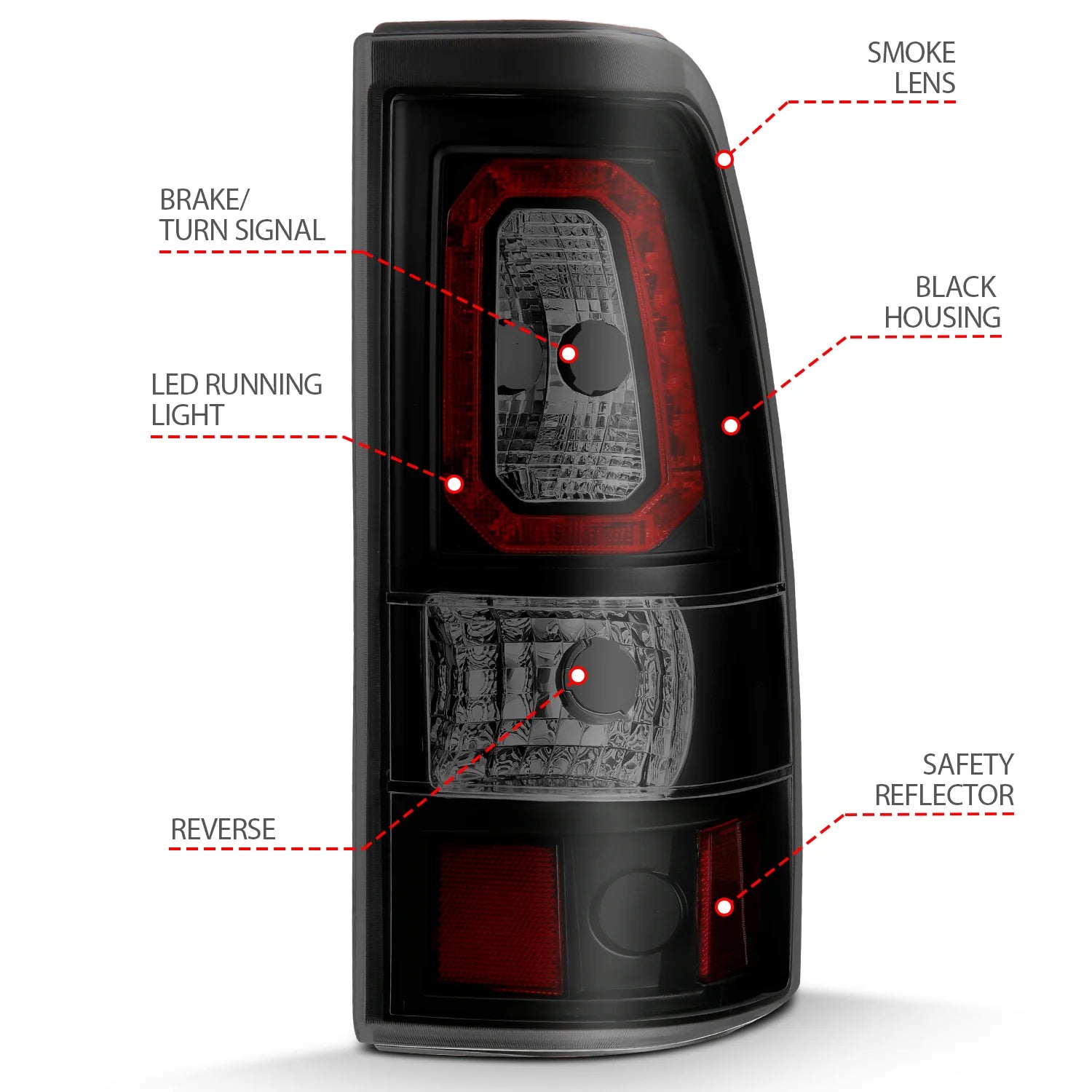 ANZO 311328 Black Smoke Bar Style LED Tail Lights | 2003-2007 GM Chevrolet Silverado 2500HD/3500HD