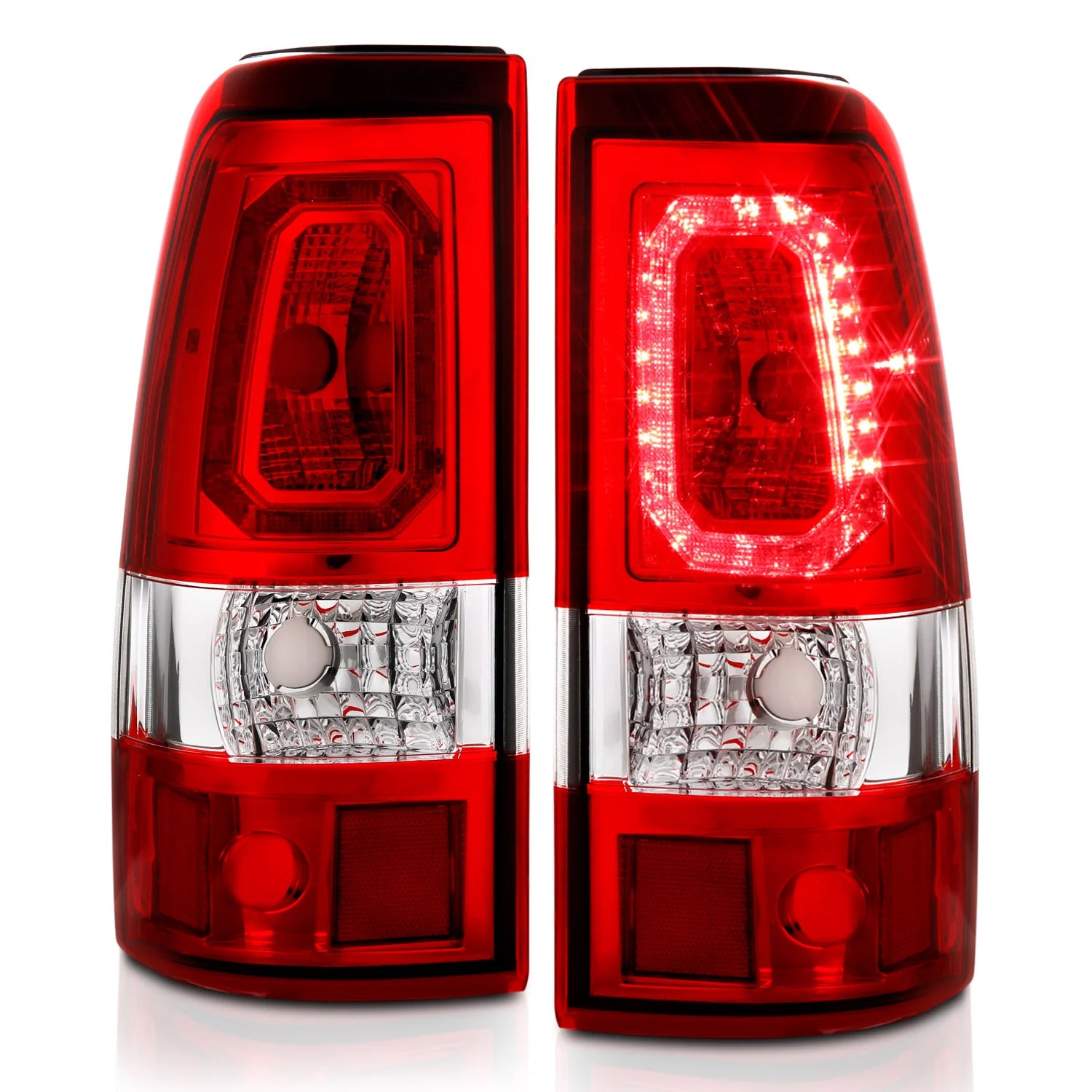 ANZO 311329 Chrome Red Bar Style LED Tail Lights | 2003-2006 GM Chevrolet Silverado 2500HD/3500HD
