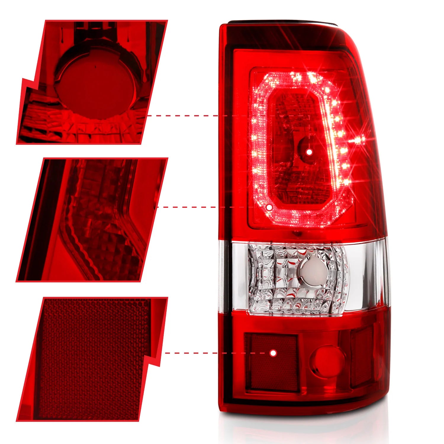 ANZO 311329 Chrome Red Bar Style LED Tail Lights | 2003-2006 GM Chevrolet Silverado 2500HD/3500HD