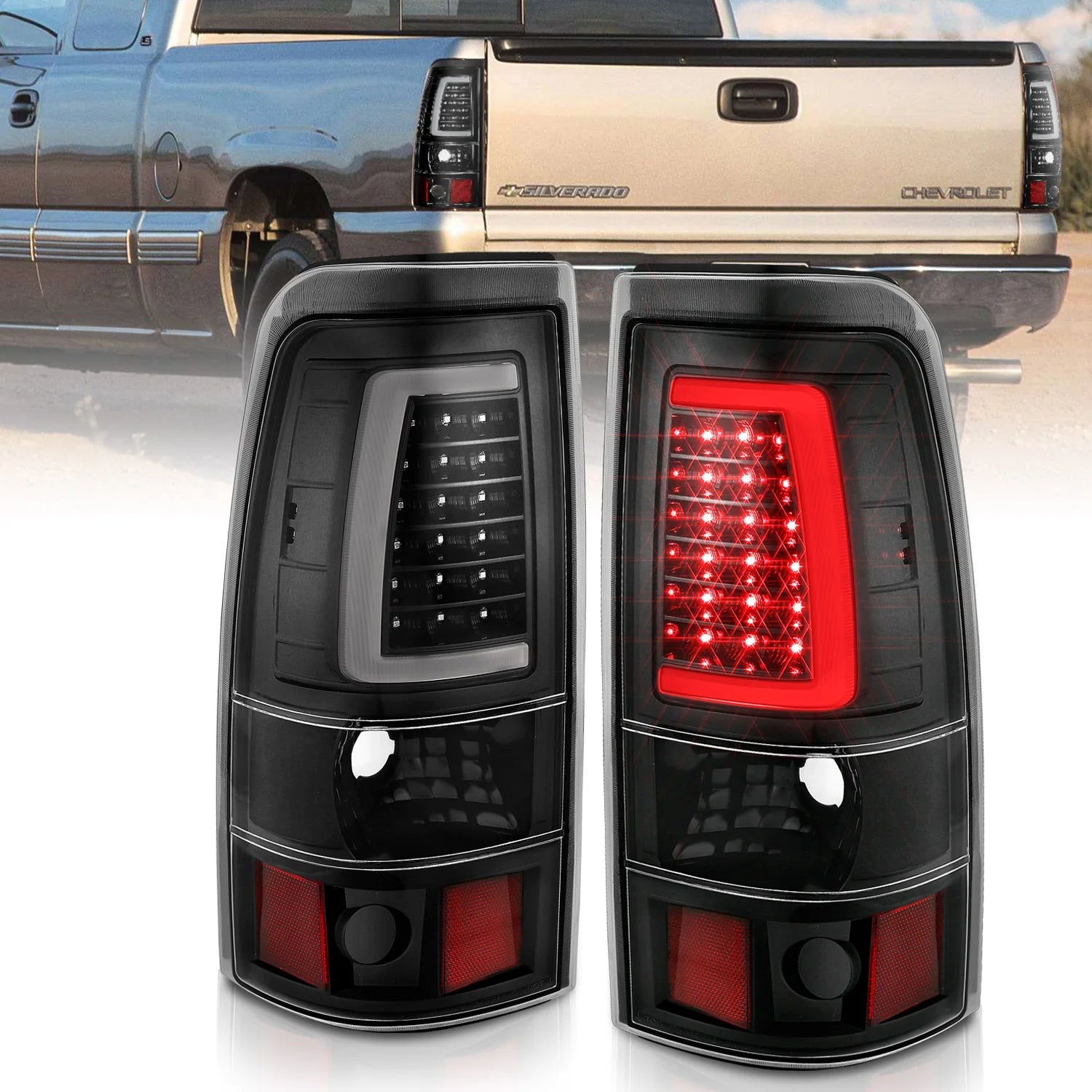 ANZO 311333 Black Clear Plank Style LED Tail Lights | 2003-2007 GM Chevrolet Silverado 2500HD/3500HD