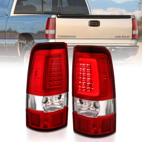 ANZO 311335 Chrome Red Plank Style LED Tail Lights | 2003-2007 GM Chevrolet Silverado 2500HD/3500HD