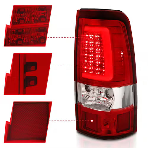 ANZO 311335 Chrome Red Plank Style LED Tail Lights | 2003-2007 GM Chevrolet Silverado 2500HD/3500HD