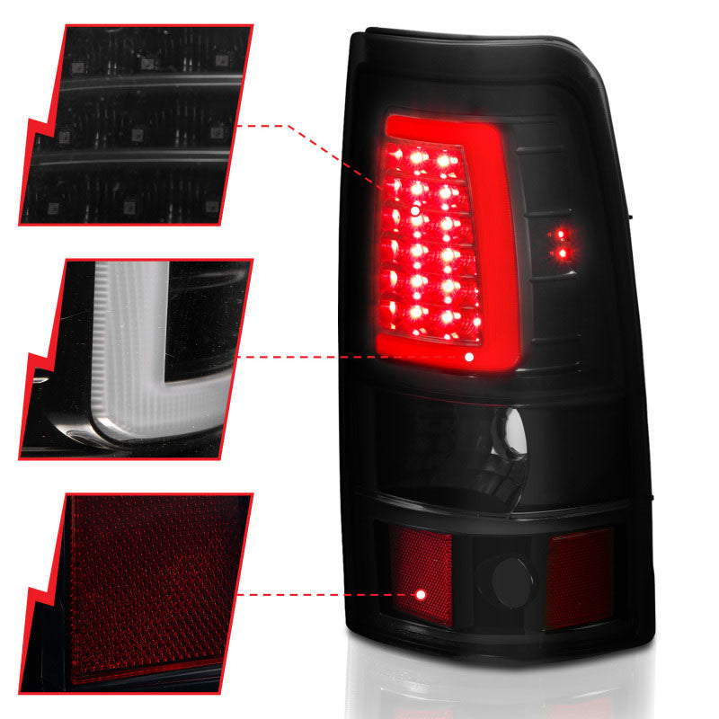 ANZO 311334 Black Smoke Plank Style LED Tail Lights | 2003-2007 GM Chevrolet Silverado 2500HD/3500HD
