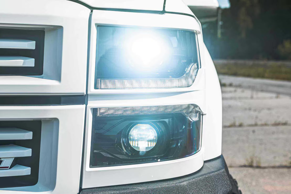 Morimoto LF543.C XB LED Headlight Trim Bezels Pair - Chrome | 2014-2015 GM Chevrolet Silverado 1500