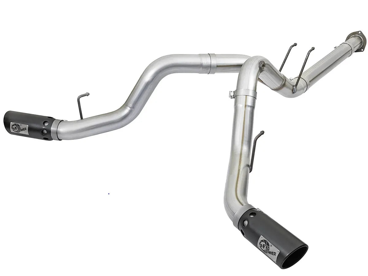 aFe 49-03092-B Atlas 4 inch Aluminized Steel DPF-Back Exhaust System (Black Tips) | 2017-2025 Ford F250/F350 Super Duty 6.7L Powerstroke