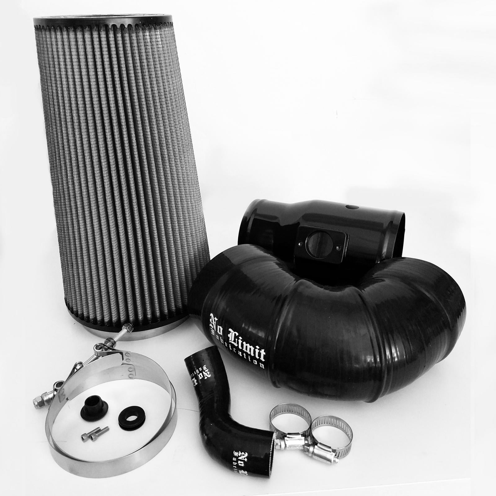 No Limit Fab 64CAIBD5 Black Cold Air Intake with Dry Filter for Mod Turbo 5 inch Inlet | 2008-2010 Ford F250/F350 6.4L Powerstroke