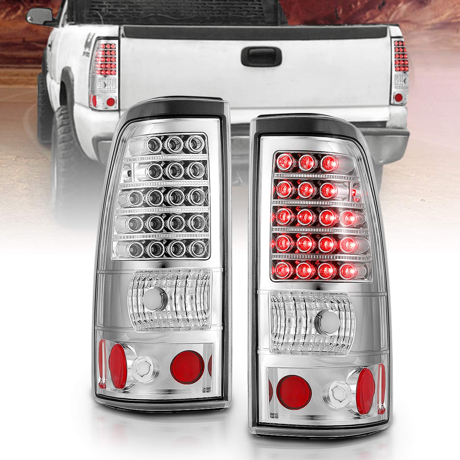 ANZO 311008 Chrome Classic LED Tail Lights | 2003-2007 GM Chevrolet Silverado 2500HD/3500HD