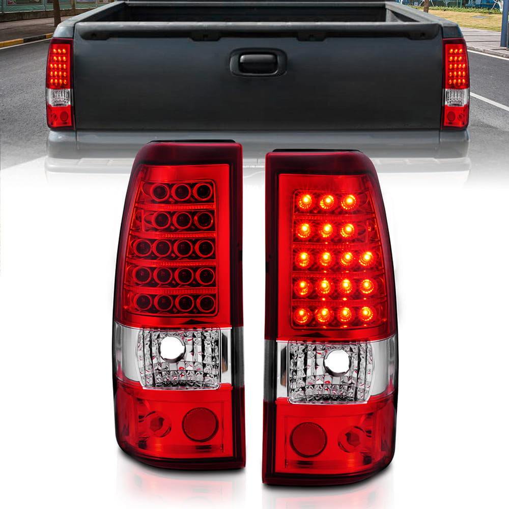 ANZO 311007 Chrome Red Classic LED Tail Lights | 2003-2007 GM Chevrolet Silverado 2500HD/3500HD